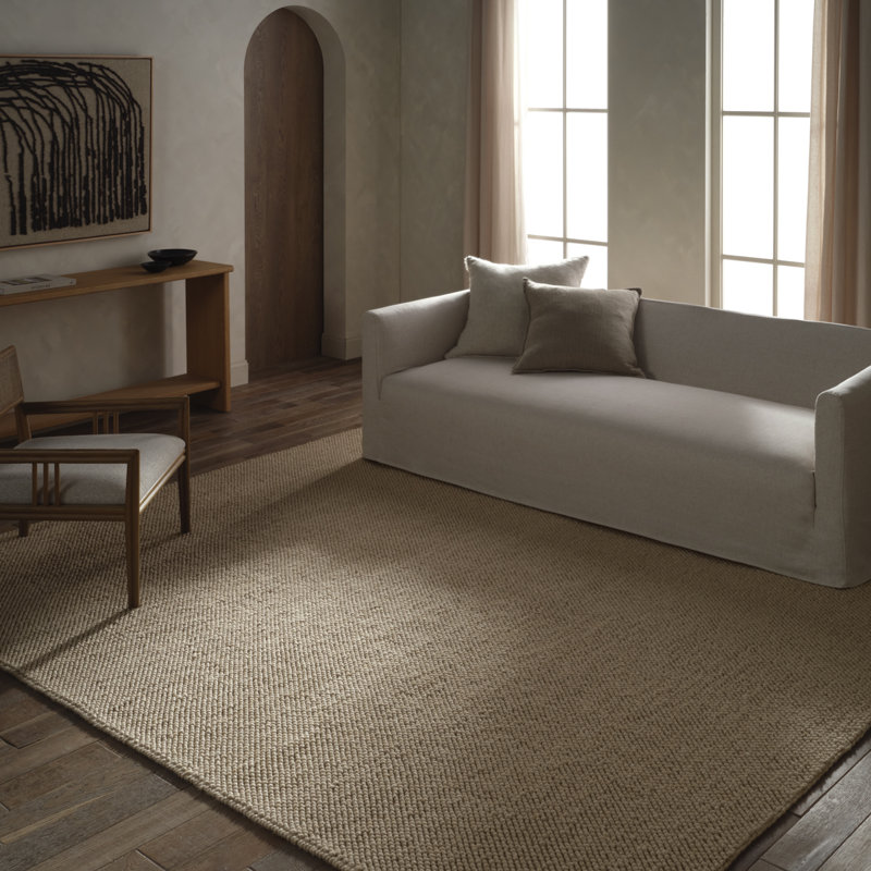Tapis brun clair tissé à la main Lindquist fabriqué à partir de matériaux durables, Rectangle 7 pi 9 po x 9 pi 9 po