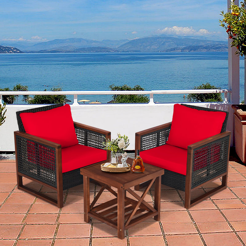 Krawczyk Acacia 2 - Person Patio Conversation Set with Cushions, Red