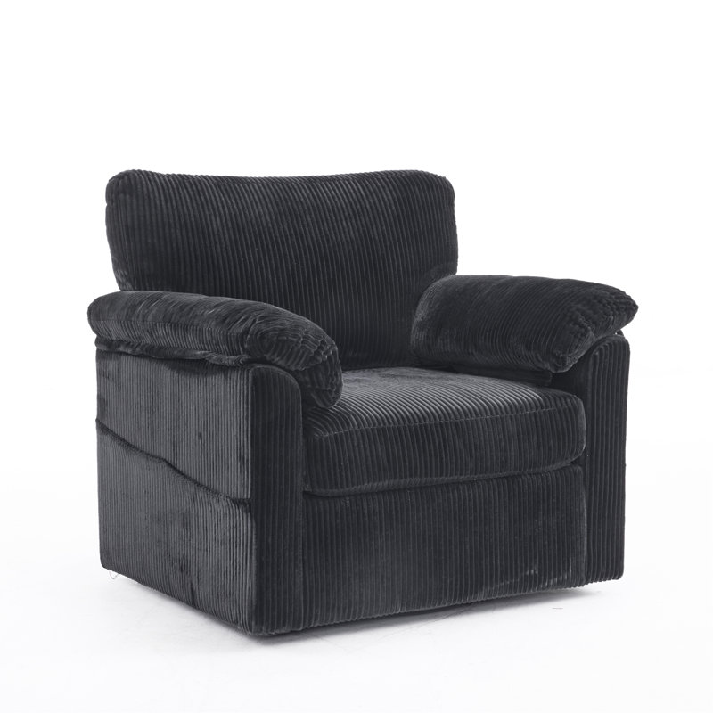 Fauteuil surdimensionné en velours côtelé pivotant 33 pouces - Fauteuil moelleux, Noir