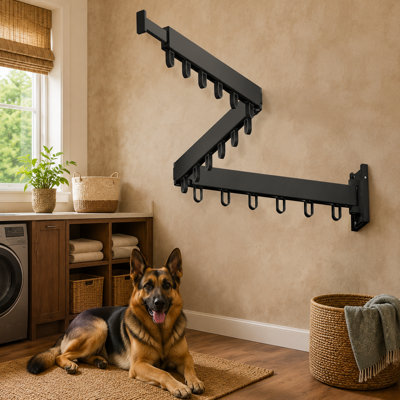 Séchoir à vêtements mural noir 3 plis avec une conception en boucle - Cintre intérieur ou extérieur peu encombrant pour serviettes et cintres à vêtements dans les petits espaces