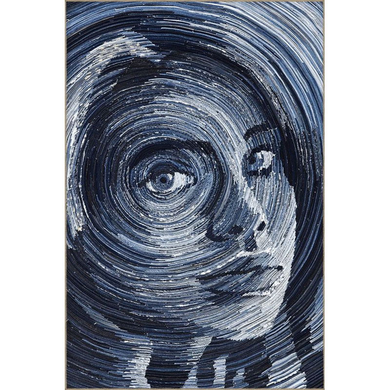Dark Blue Themed Abstract Woman Portrait Patterned Modern Decorative Carpet, Rectangle 4'8" x 6'7"