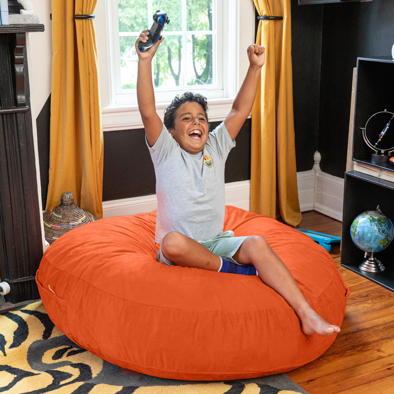 4 pi Fauteuil à billes et coussin anti-chute Cocoon Kids - Microsuède, Microsuède orange