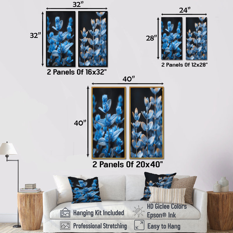 Ensemble de 2 photos d'art lupin bleu et noir, H 28 po x l 24 po, Impression encadrée, Doré