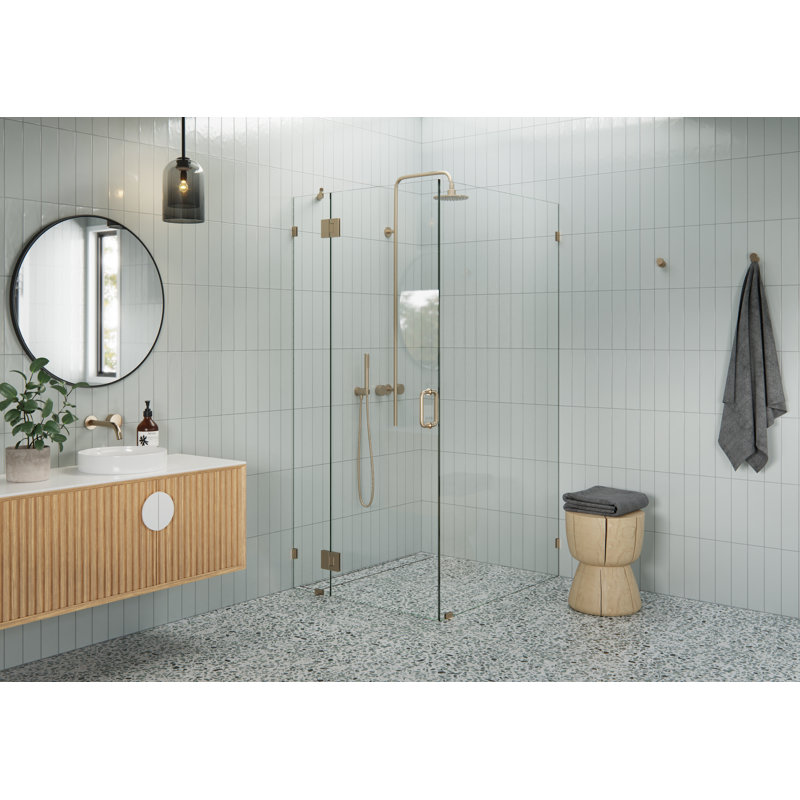 Halo 37 in. x 41 in. x 78 in. 90-degree Fully Frameless Glass Hinged Shower Enclosure, Brushed Bronze