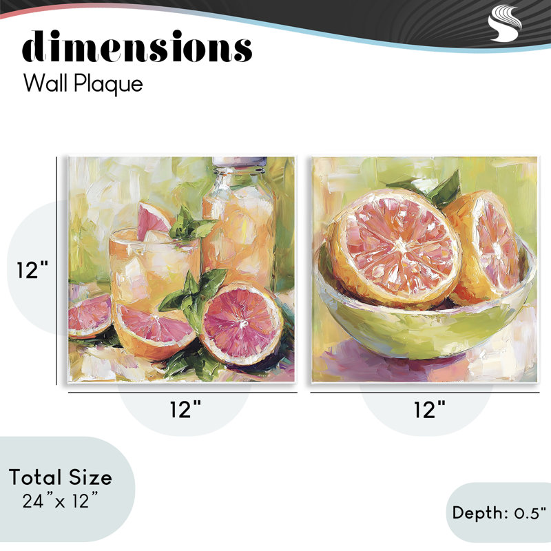 Grapefruit Drinks & Fruits 2pc Wall Plaque Set, design by Riley B