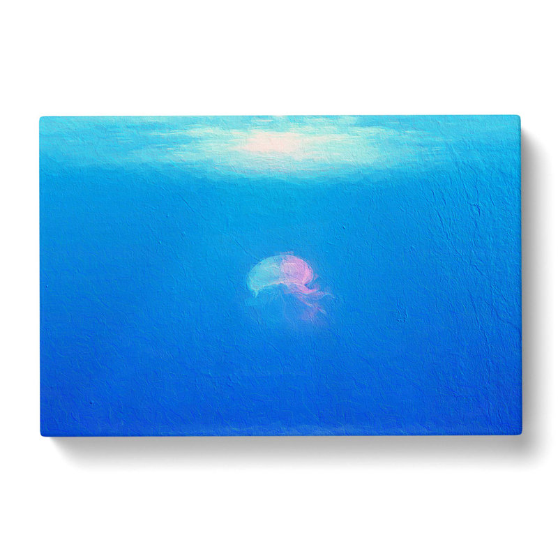 Jellyfish in Pink & Blue with Sunlight - Wrapped Canvas Painting Print, 35cm H x 50cm W x 3cm D