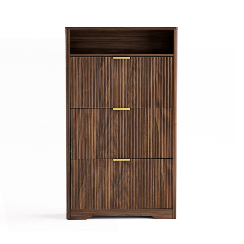 Tall Free Standing Shoe Cabinet With 3 Flip Drawers, Walnut