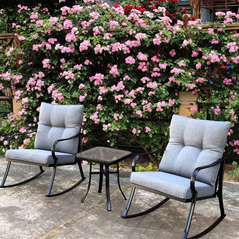 Fauteuil à bascule gris moyen avec fauteuil et coussin solide, Gris moyen