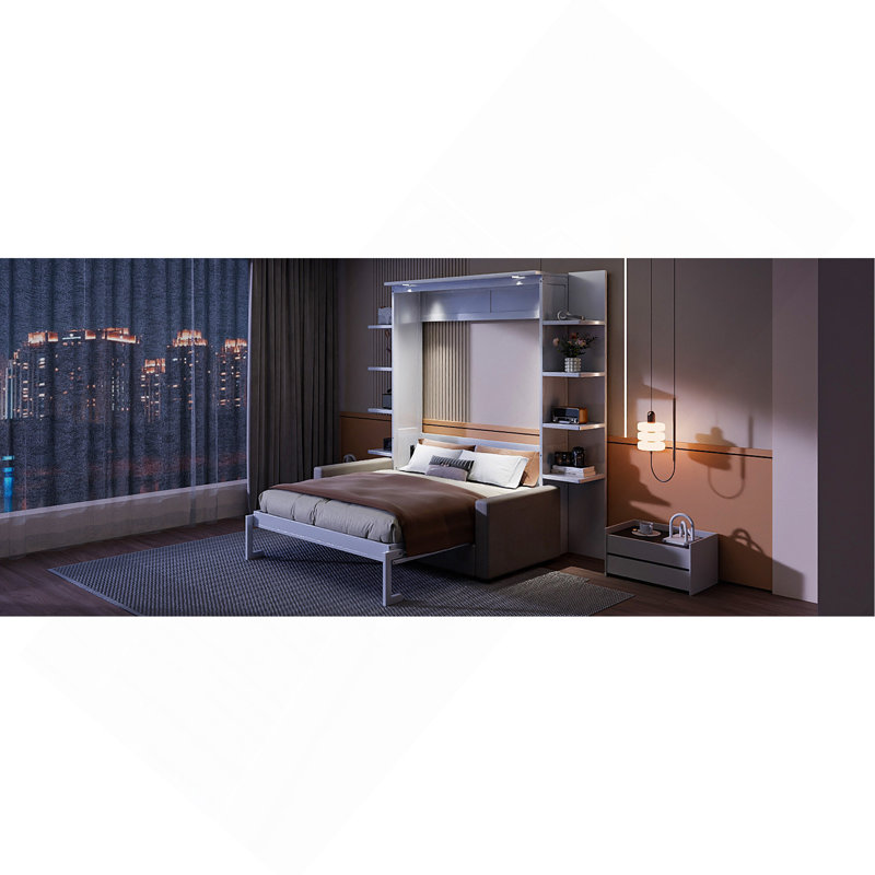 Grand lit escamotable mural avec canapé, blanc