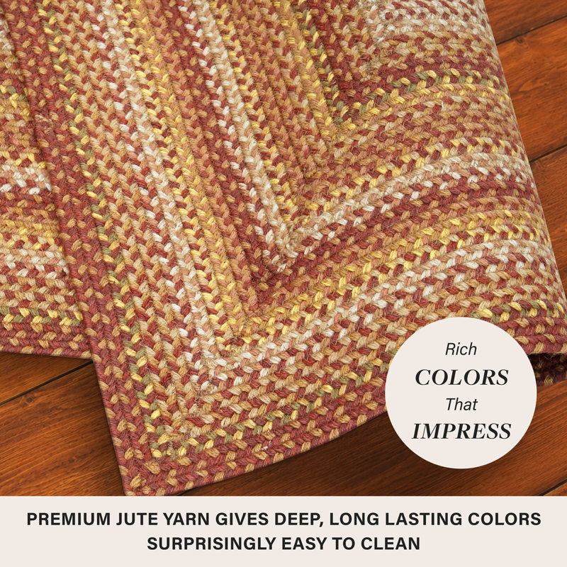 Tapis en jute tressé sans feuilles, Rouge ambre, or, beige, crème, Ovale 2 pi x 3 pi