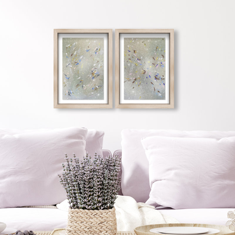 Spontaneous Traces Set Shadowbox Abstract Print by Oliver Gal, Black Frame, 10 x 15, 74"H x 50"W, Natural Oak Shadowbox