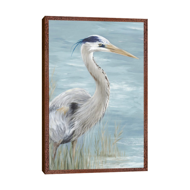 Great Blue Heron Gaze - Painting on Canvas, Classic Brown Wood Framed, 152.5 cm H x 101.5 cm W