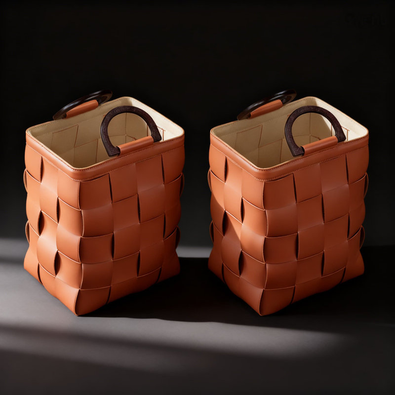 Vintage American Handwoven Leather Laundry Basket, Multi-Purpose Storage Bin, Durable Waterproof Material For Home Organization