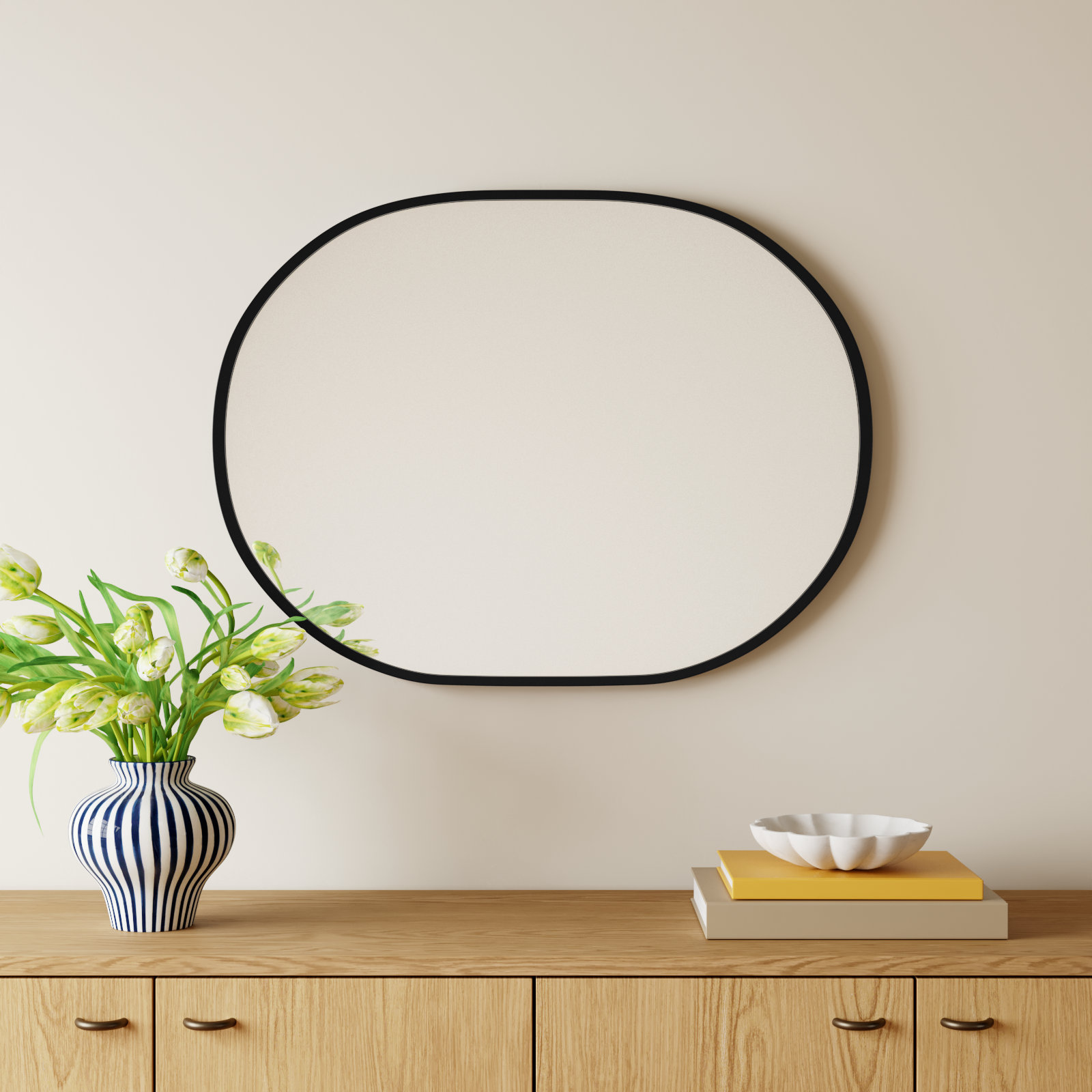 Sabine Metal Pill Wall Mirror, Black, 36" x 27"