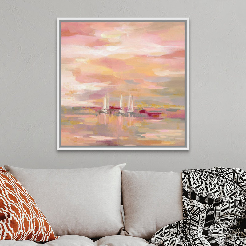 Crimson Waves - Print on Canvas, White Floater Framed, 38" H x 38" W x 1.75" D