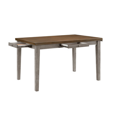 Traditional Two-Tone Counter Height Dining Table with 4 Drawers, Cherry and Gray Finish, Seats 6