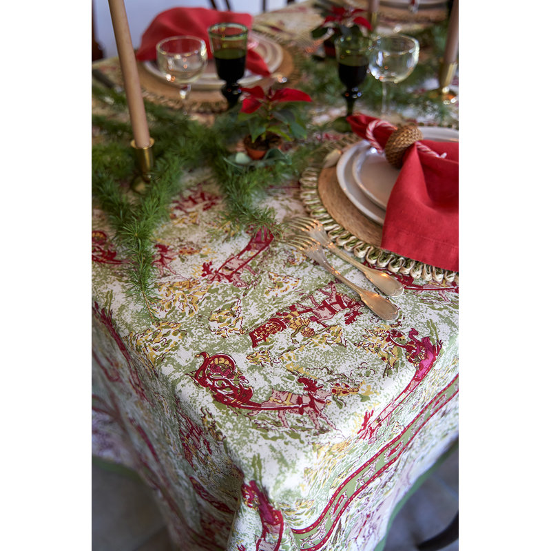 Renne Handmade Floral Tablecloth, 142" x 71", Green/Red