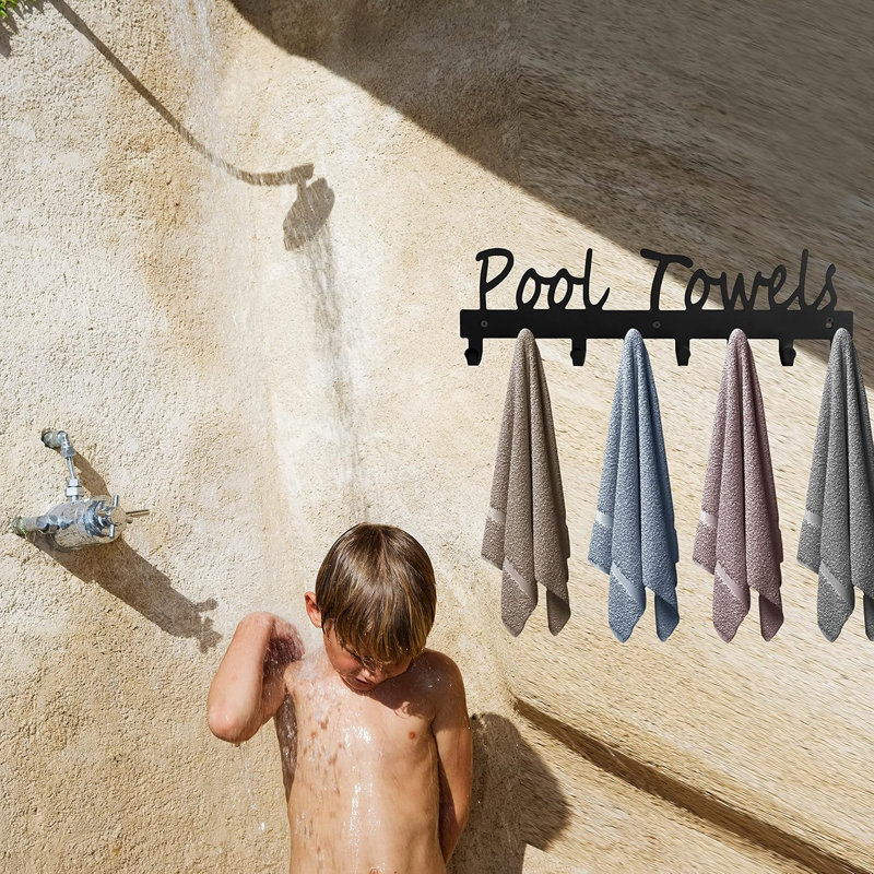 Porte-serviettes mural avec 8 crochets, porte-serviettes en acier au carbone pour la salle de bain, la piscine et l'extérieur, organisateur durable et antirouille pour serviettes, peignoirs et plus