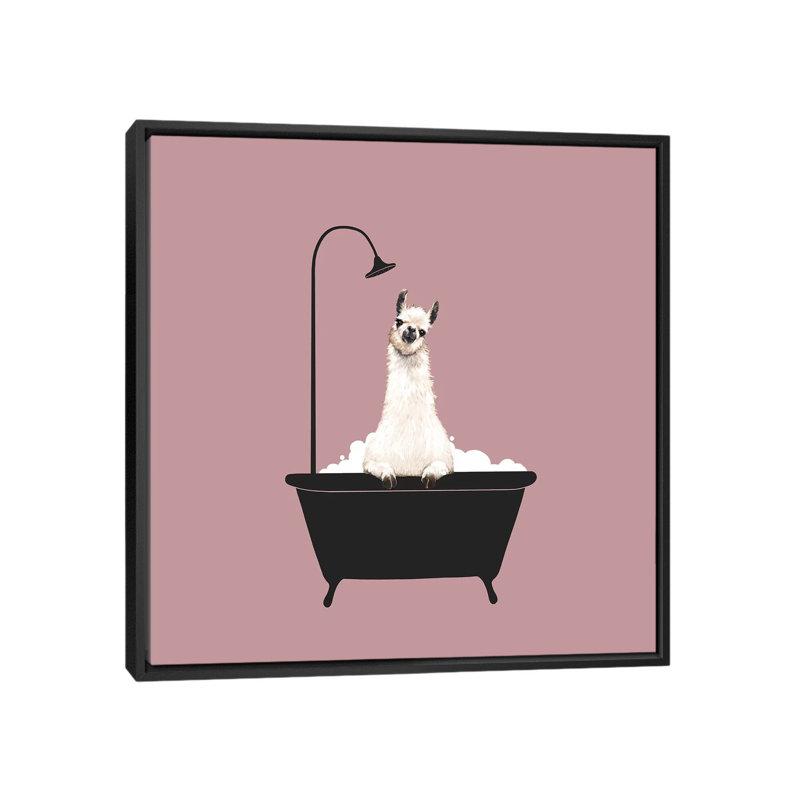 Lama dans une baignoire, H 18 po x l 18 po x P 1,5 po, Toile avec cadre noir