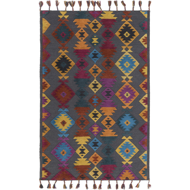Multicolore en laine tissée à la main géométrique Tapis décoratif, Rectangle 9 pi x 13 pi