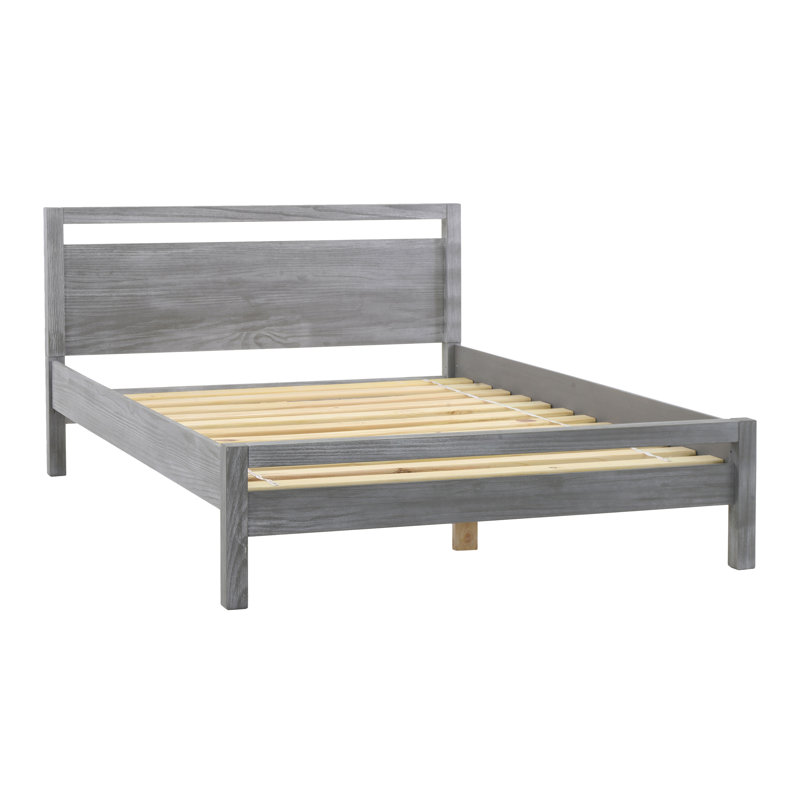Loft Solid Wood Panel Bed, Brushed Gray, Queen