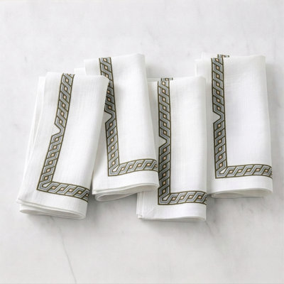 Aegean Key Embroidered Linen Napkin