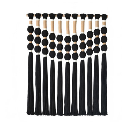 Handmade Black Macrame Wall Hanging, Cotton Spherical Knot Boho Wall Art, Modern Fiber Yarn Decor for Living Room, Bedroom, Nursery, Office (27" W x 33" L)
