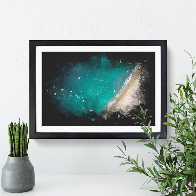 Beach In Toque Pequeno Brazil Paint Splash - Framed Print, 24cm H x 33cm W x 2cm D, Black Framed