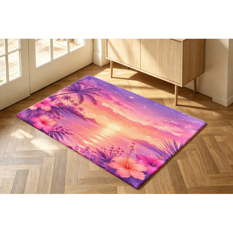 Tapis Vibrant Sunset Tropical, Rectangle 5 pi 3 po x 3 pi 3 po (160 x 100 cm)