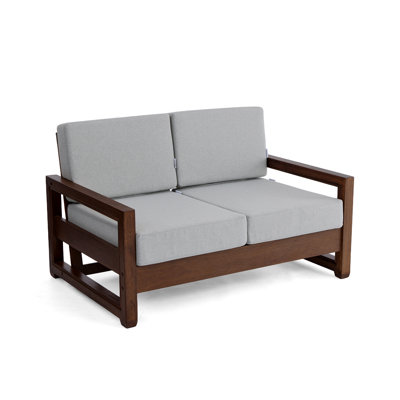 Gustina Solid Wood Teak Outdoor Loveseat With Cushion And Arms