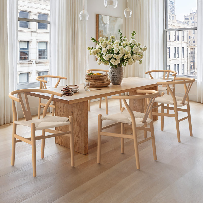 Wagner Woven Solid Wood Dining Chairs, Natural, 6