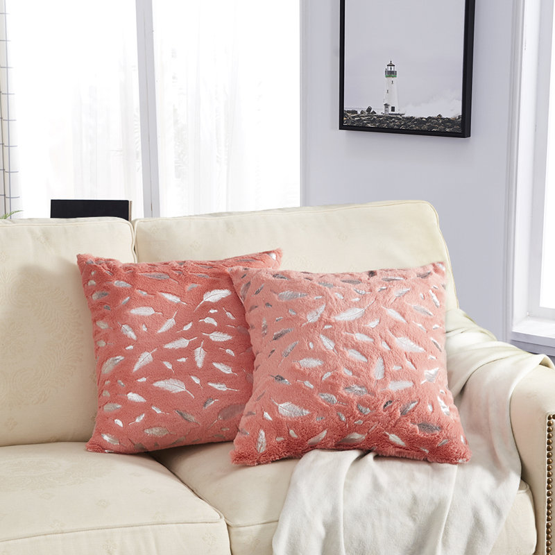 Faux Fur Pillow Cover, Pink/Silver