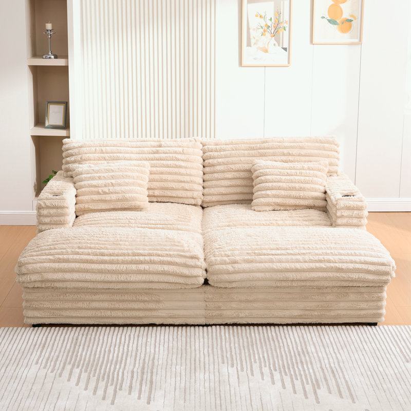 Chaise longue avec deux coussins de soutien, ports USB et porte-gobelets, Champagne