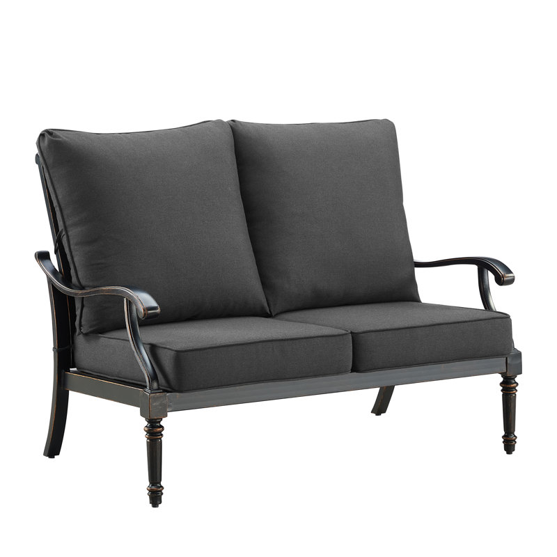 53.1'' Wide Straight Aluminum Loveseat with Cushions, Black