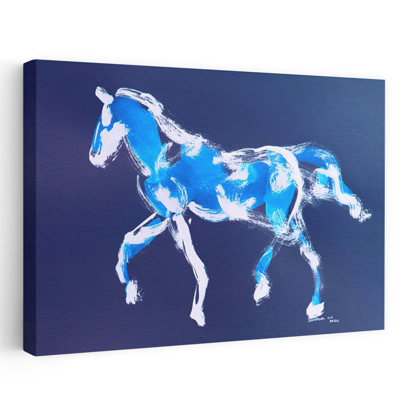 «Blue Horse Energy», reproduction d'art abstrait cheval contemporain, 16" H x 24" W