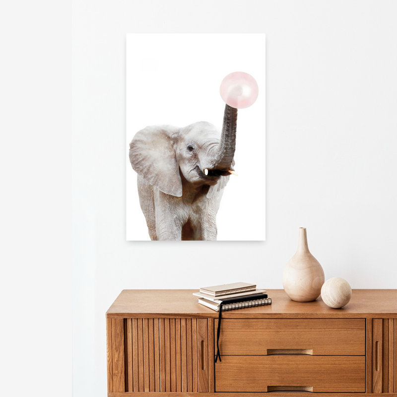 Art mural contemporain Bubblegum Elephant, H 24 po x l 16 po