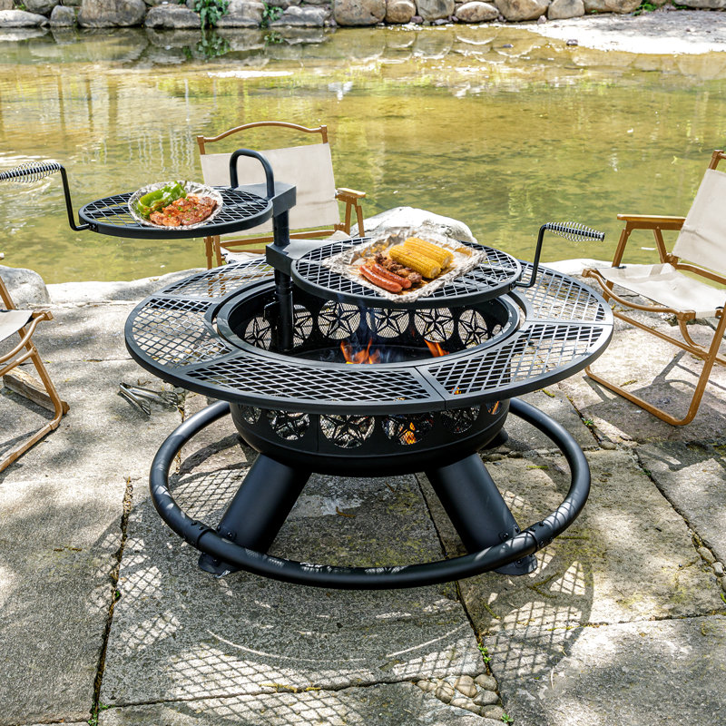 Foyer au bois avec barbecue et couvercle, H 39 po x l 47 po x P 47 po