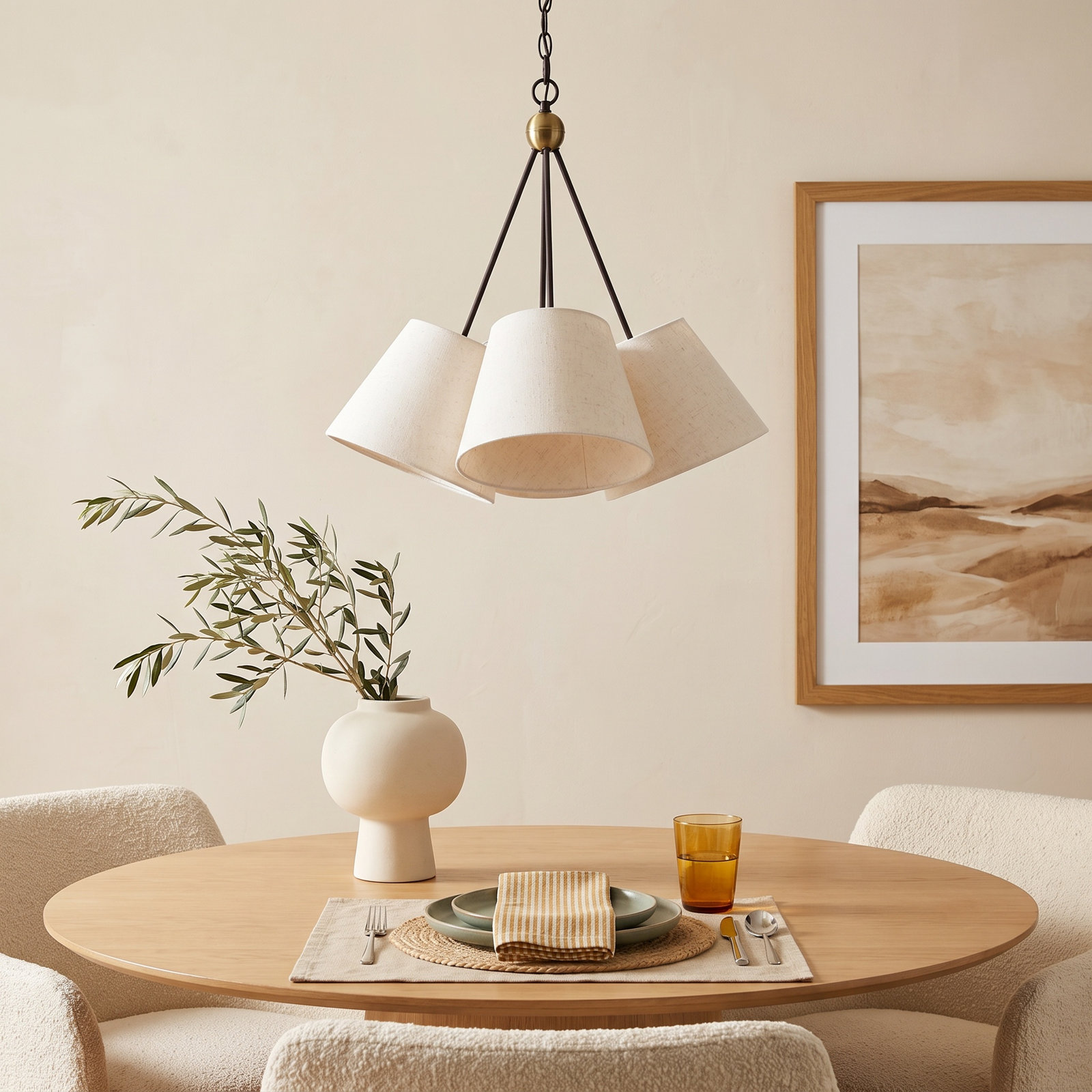 Grove 4-Light Chandelier, Oatmeal, Bronze