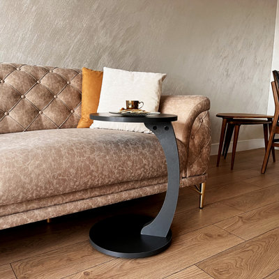 Adhem C-Shaped Round End Table with Rolling Wheels: A Movable, Space-Saving Side Table Perfect for Sofas, Living Rooms, Bedside Areas, and Optimizing Small Living Spaces