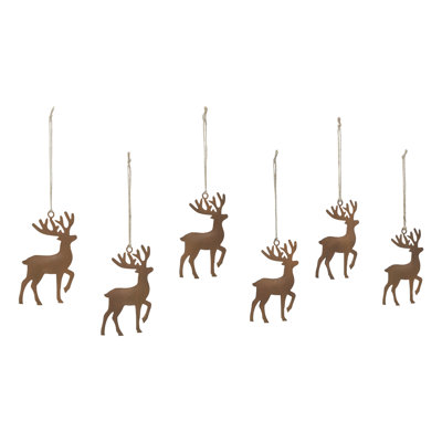 Rust Reindeer Metal Ornament Set of 6 - 5 inch