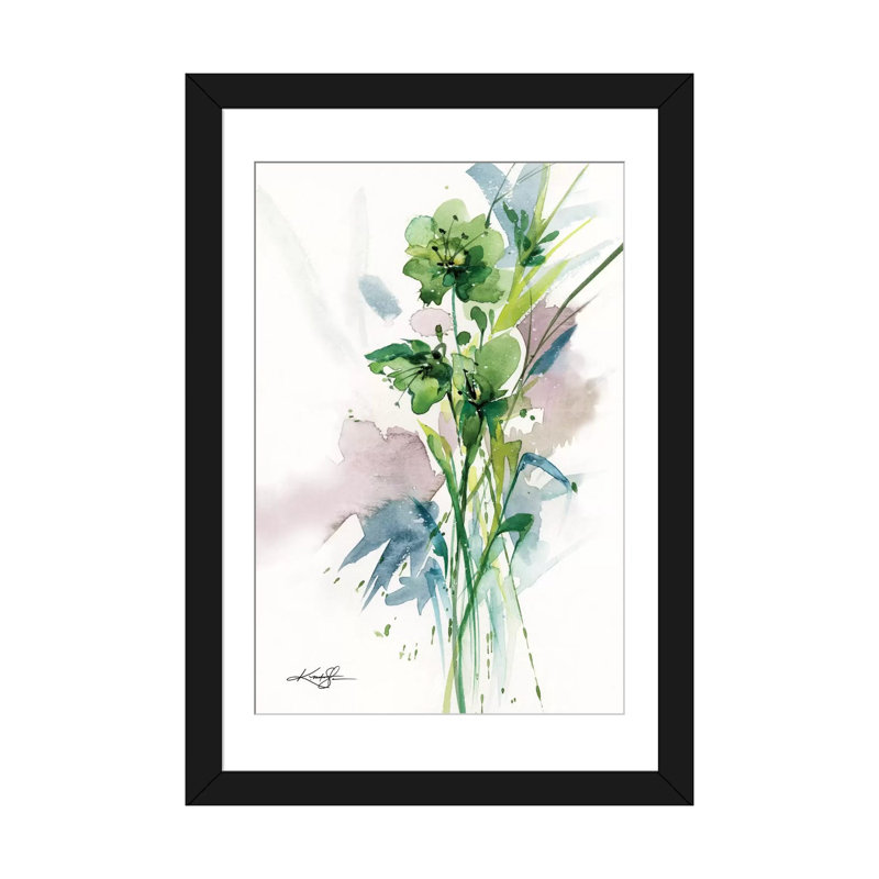 «Green Bliss II», reproduction d'art sur toile, H 24 po x l 16 po x P 1 po, Papier d'art encadré noir, Blanc