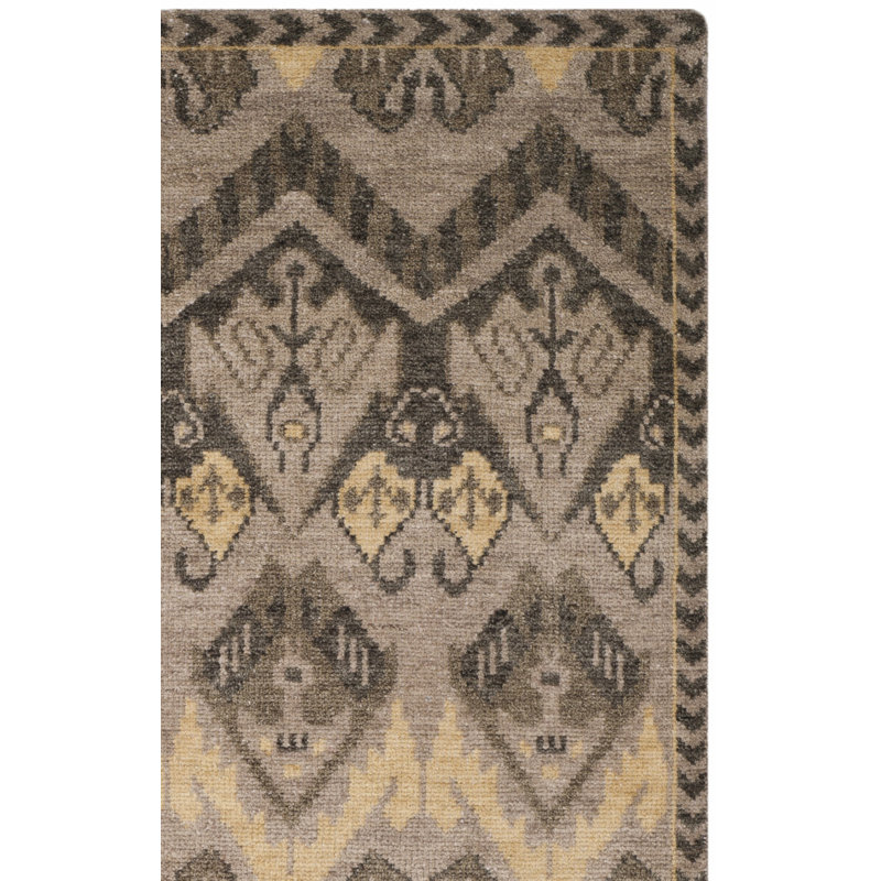 Nesika Hand Knotted Wool/Cotton Ikat Rug in Brown/Gold/Beige, Rectangle 6' x 9'