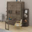 Grand lit escamotable avec bureau convertible, 2 tablettes latérales à 3 niveaux et supports de rangement supplémentaires, armoire murale pivotante en bois-180248672