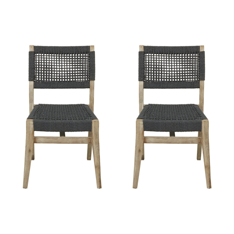 Wood Outdoor Dining Chair with Woven Seat and Back