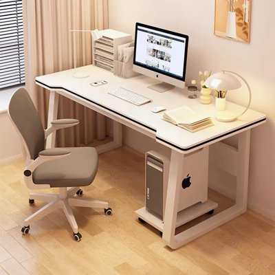 Moderne simple, poste de travail pour table d'ordinateur, bureau d'apprentissage pour ordinateur portable, structure robuste en métal facile à assembler (39,3 po, blanc)
