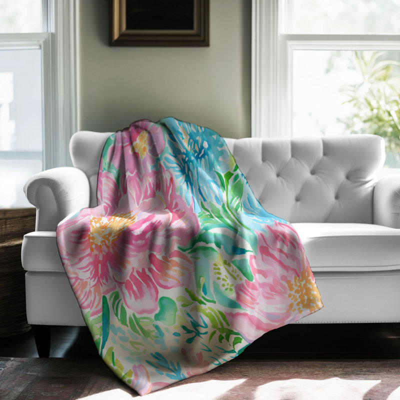 Motif de balise maritime - 1 pièce Sherpa Premium, L 50 po x L 60 po, Assortiment de fleurs élégantes