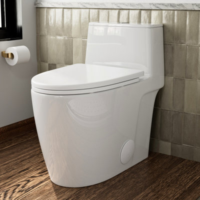 17.3" Comfort ADA Height One Piece Toilet, White Ceramic Elongated Modern Toilet with Rimless Swirl Flush, Dual Flush 1.0/1.28 GPF, 12" Rough-In