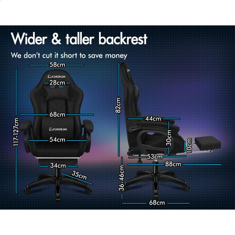 17 Stories Adjustable Reclining Ergonomic Swiveling PC & Racing Game Chair with Footrest, Black