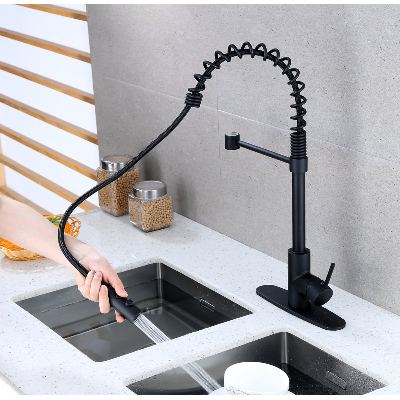 RunFine Group Lincoln Pull Down Kitchen Faucet, Matte Black