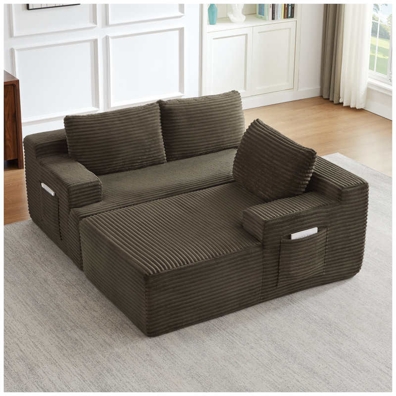 Canapé d'angle en velours côtelé d'une forme en L avec assises profondes, design modulaire infonuagique pour salon et appartement, aucun assemblage requis, brun